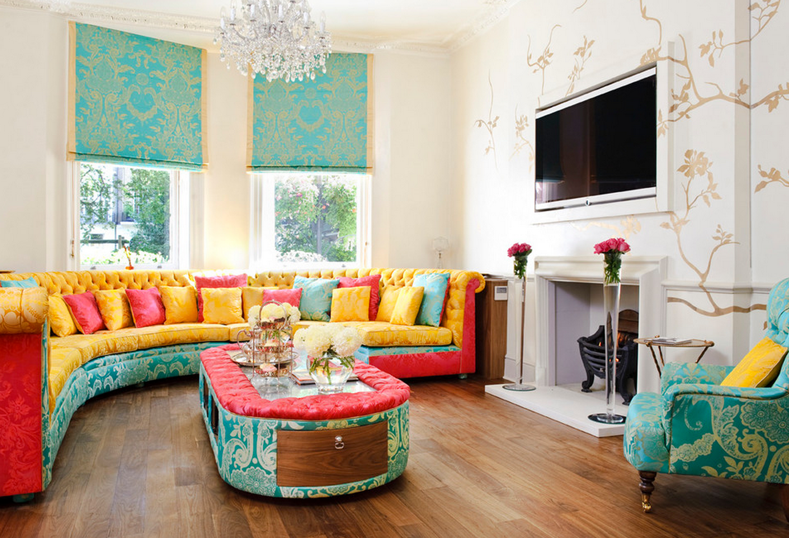 Design Living Room with Bright Yellow Arm Chairs