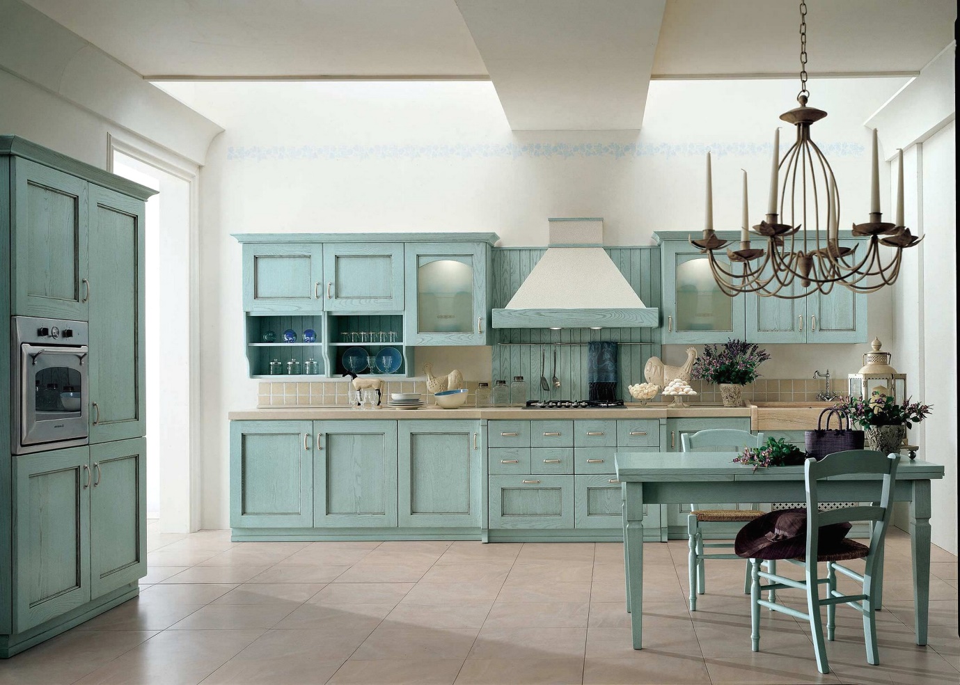 light blue rustic kitchen