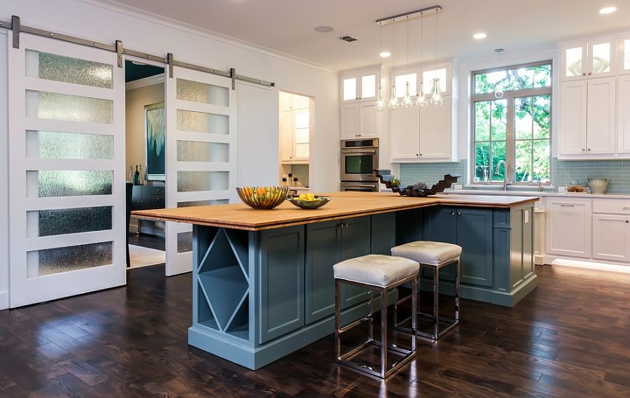 design White and Blue Kitchen Cabinets