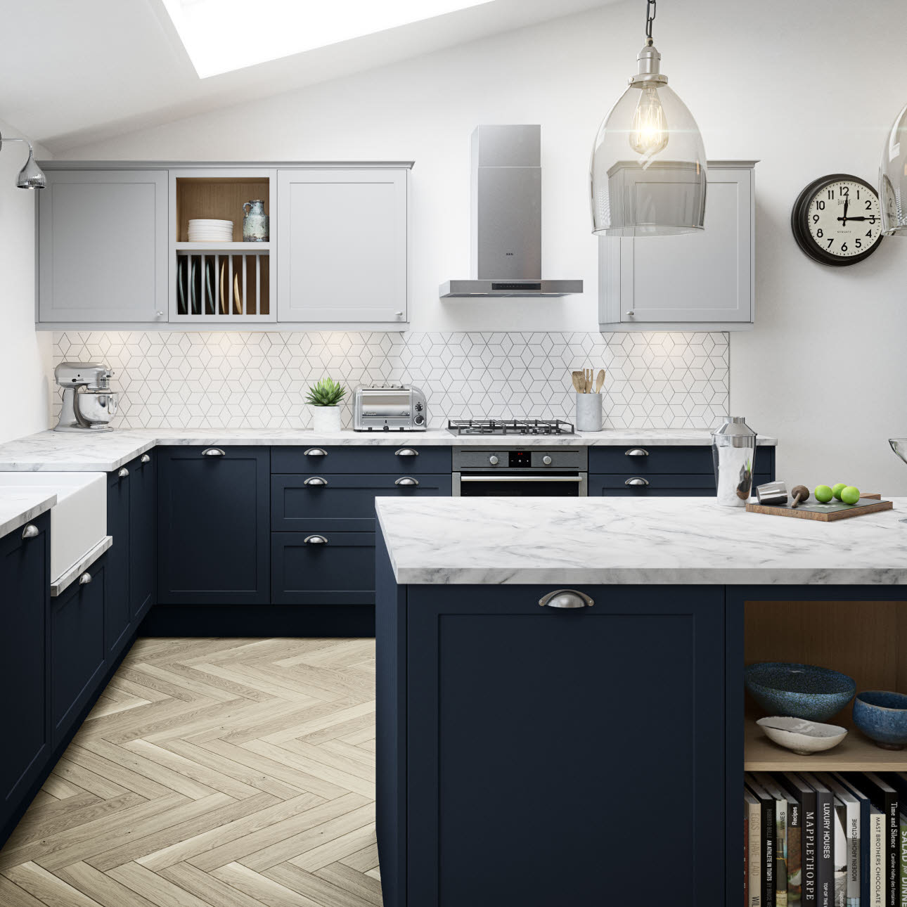 Simple Design Kitchen Cabinet In Dark Blue 