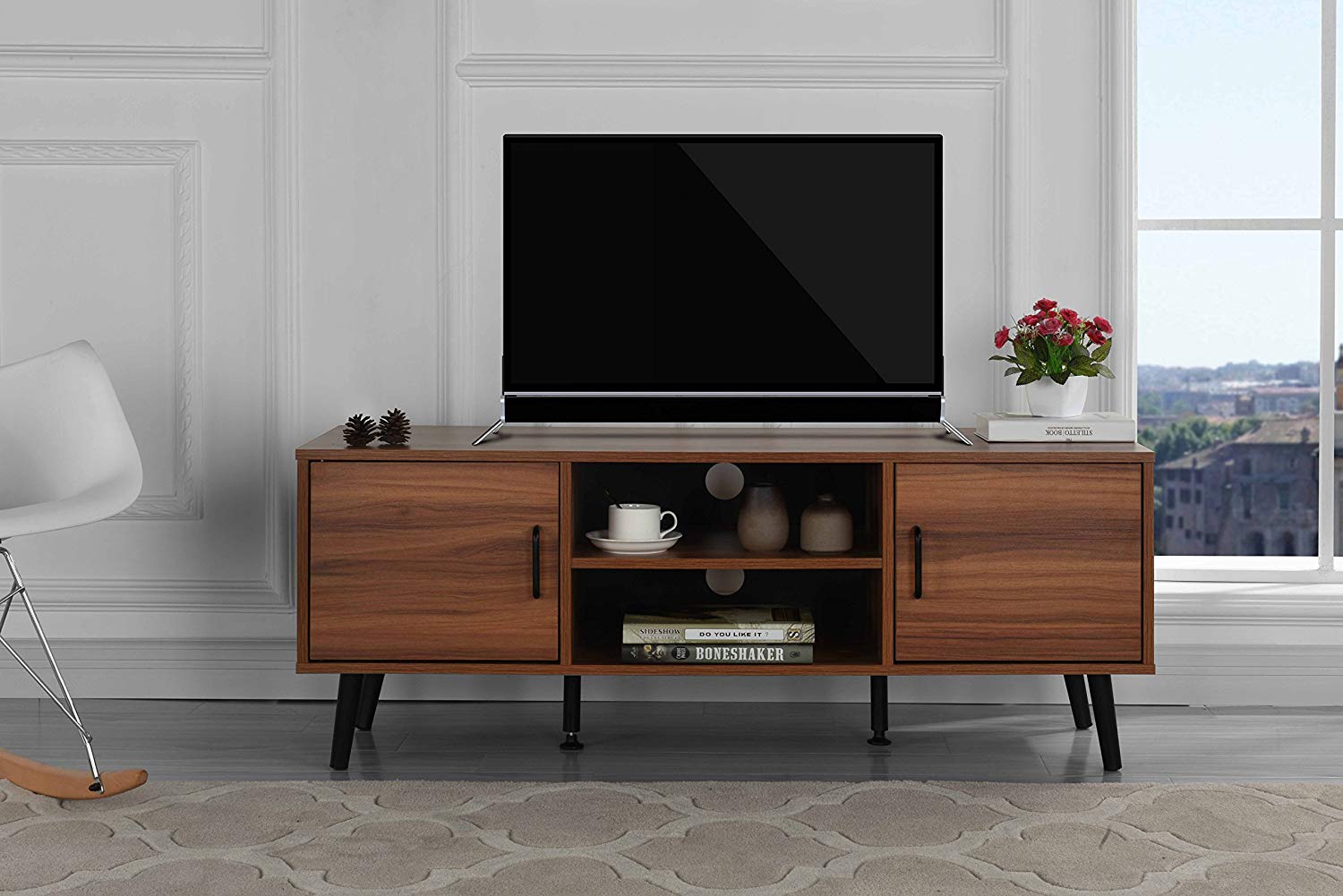 solid wood mid century modern tv stand