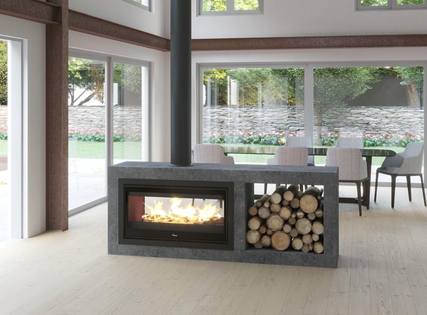 indoor double sided electric fireplace