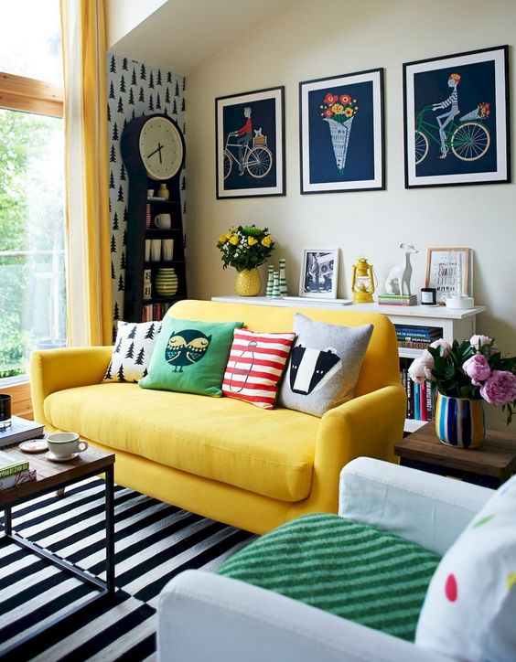 eclectic living room pastel