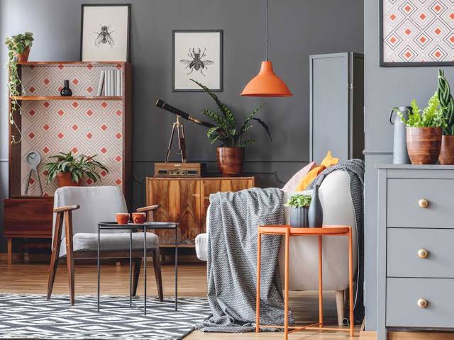 eclectic orange living room