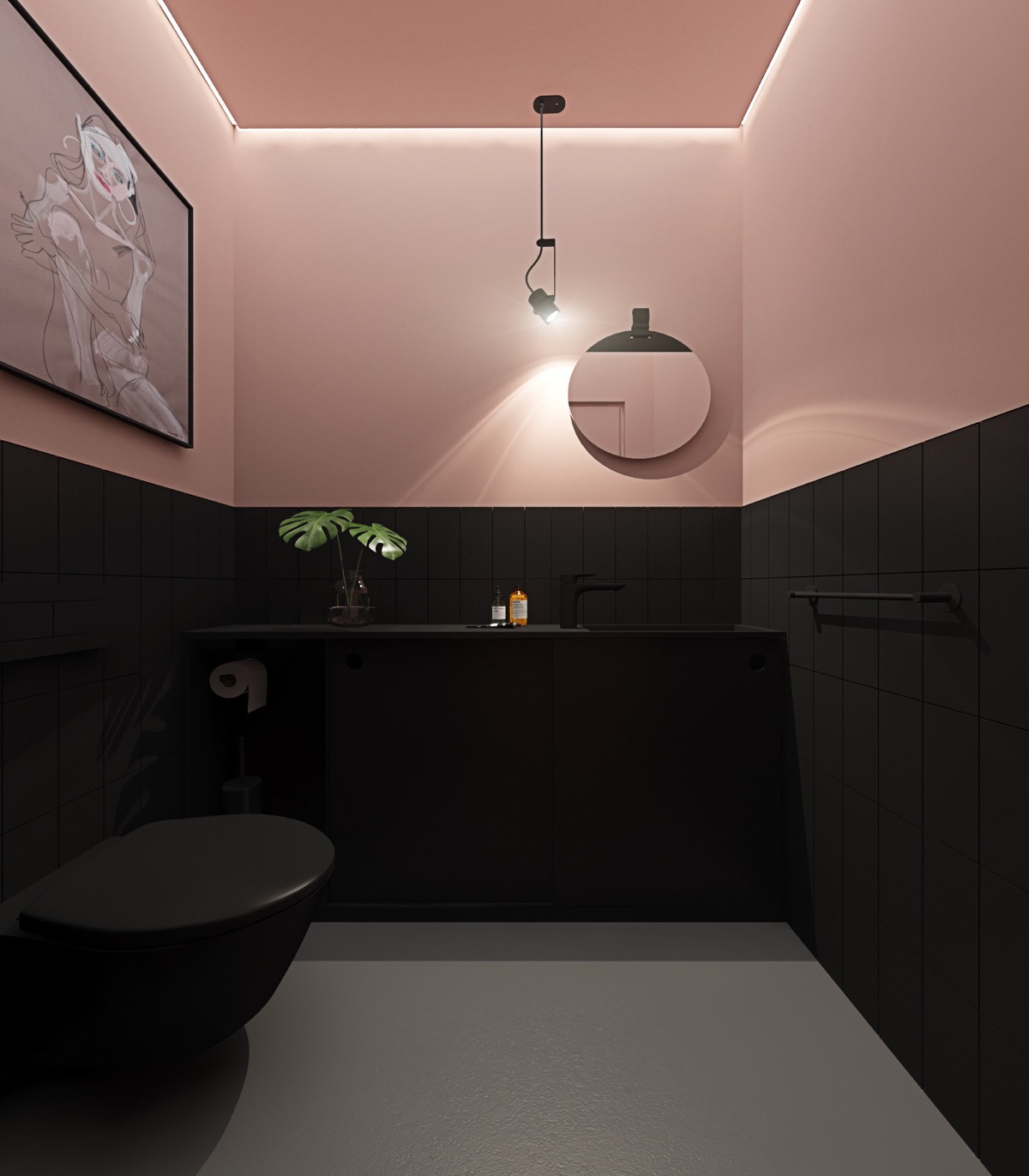 Simple Bathroom in Pink Colours