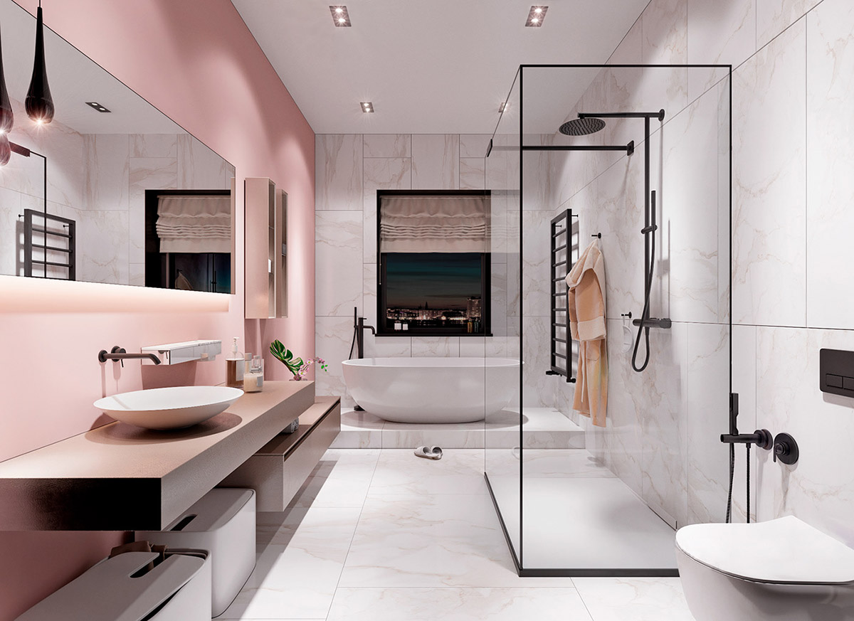 How to make a pink bathroom look modern