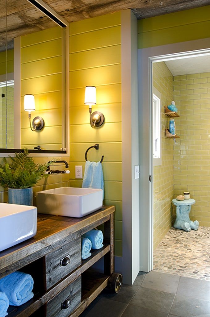 Bathroom with Two Yellow Shades