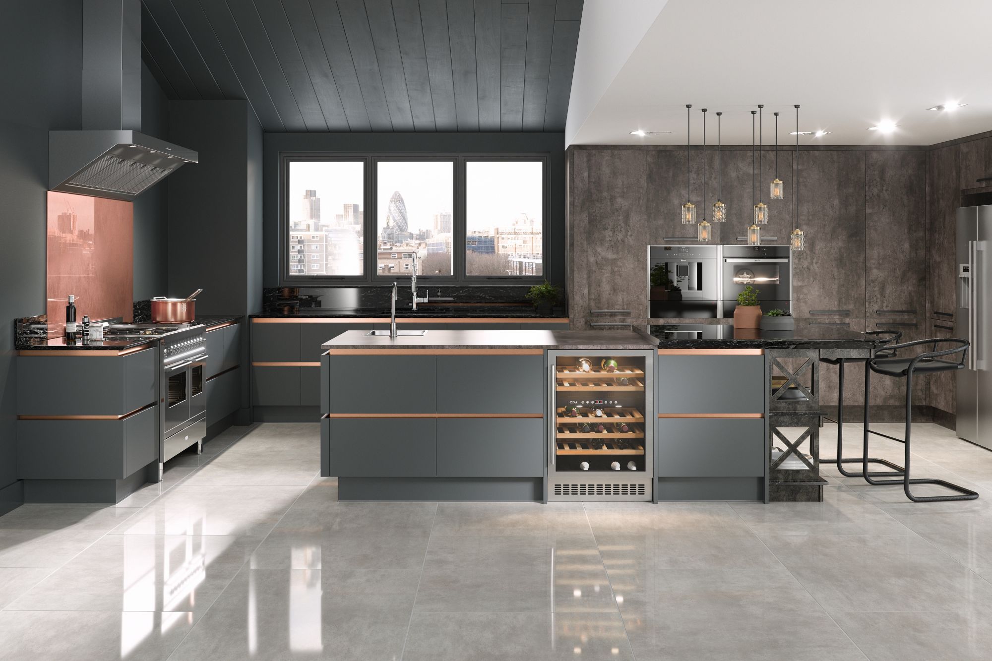 kitchen with grey floors