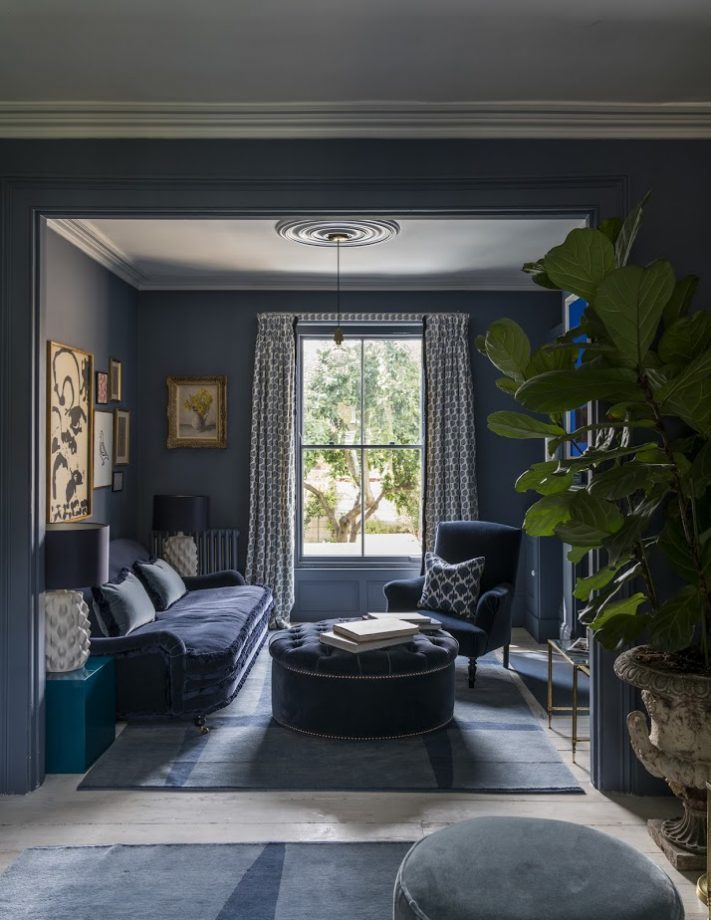 Dark Living Room with Patterned and Pillow