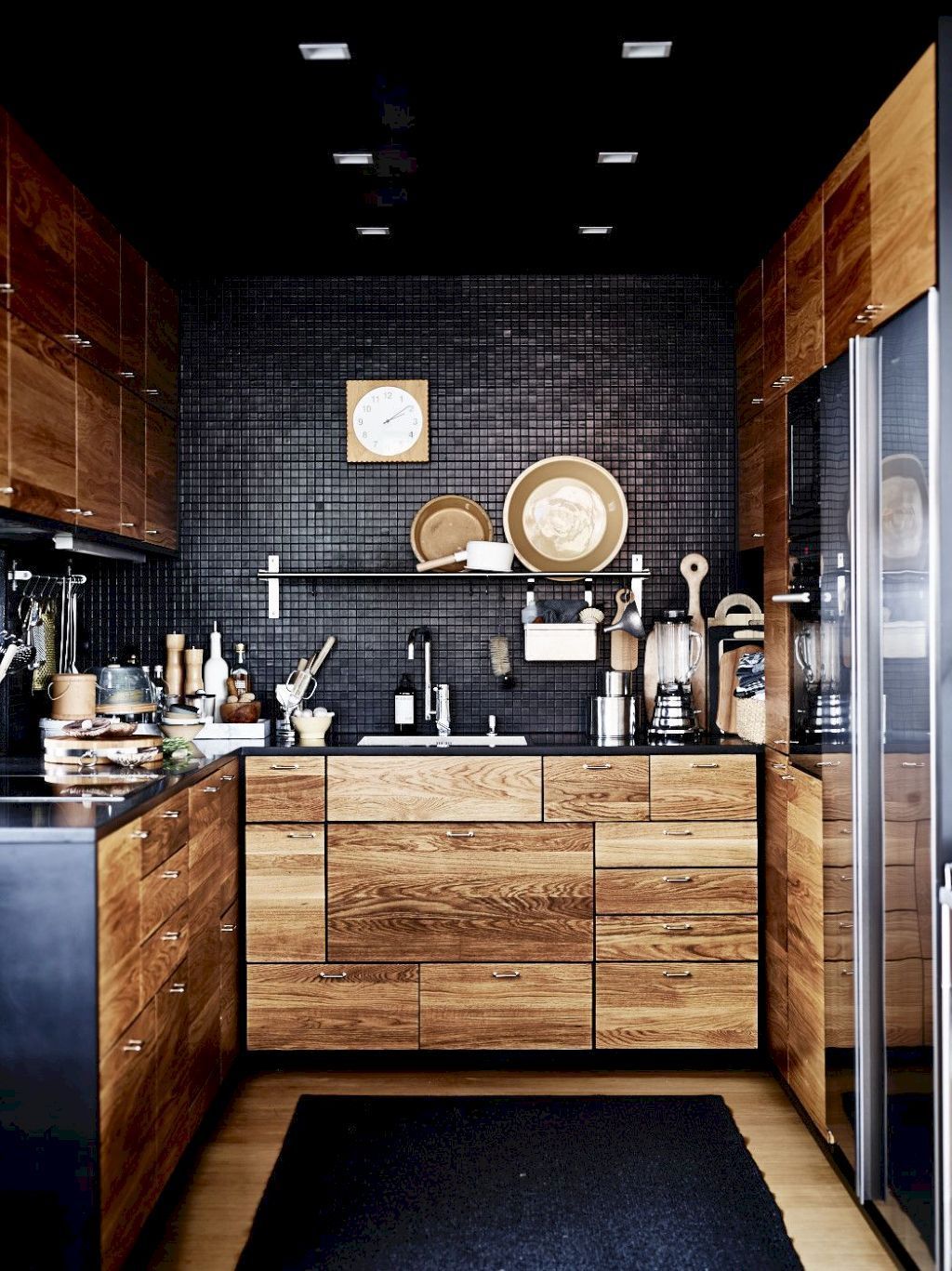 kitchen with charcoal black backsplash