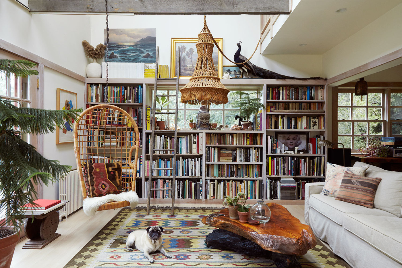 living room with library