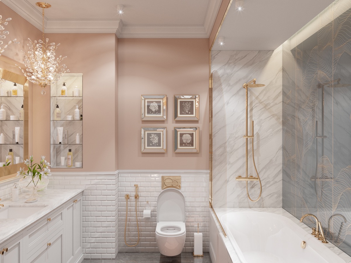 Bathroom with Sparkling Crystal Lights