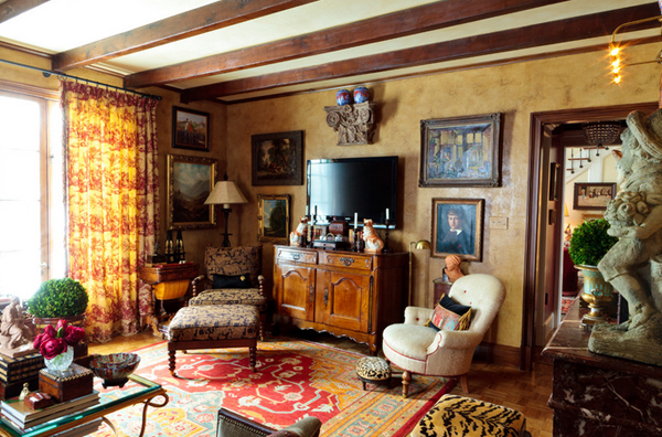 Living Room with Beam Ceiling