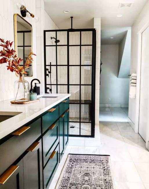 Bathroom with Emerald Green Cabinet