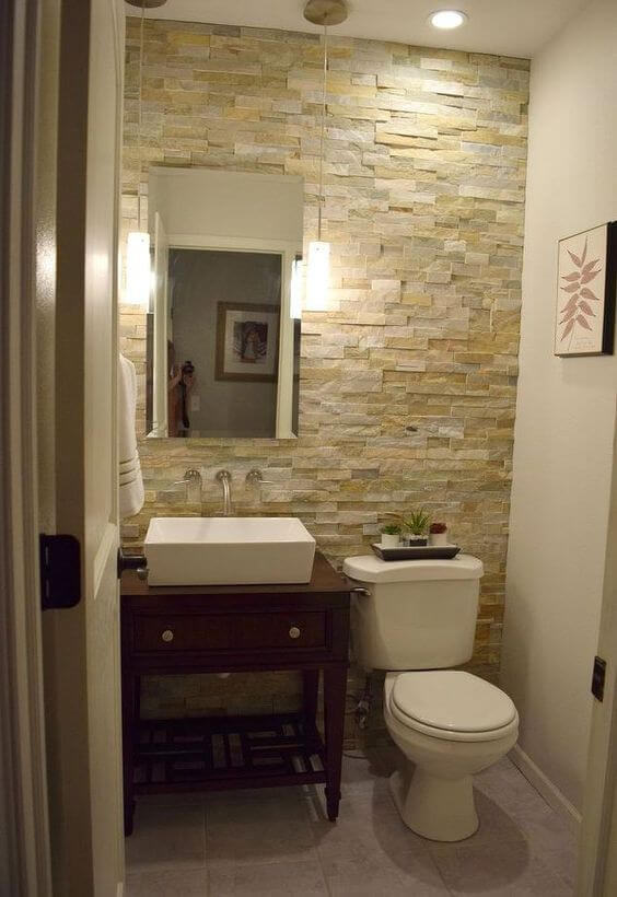 Bathroom with Cream Stone Wall