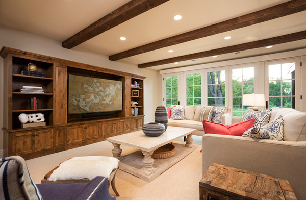 Living Room with Wood Beams