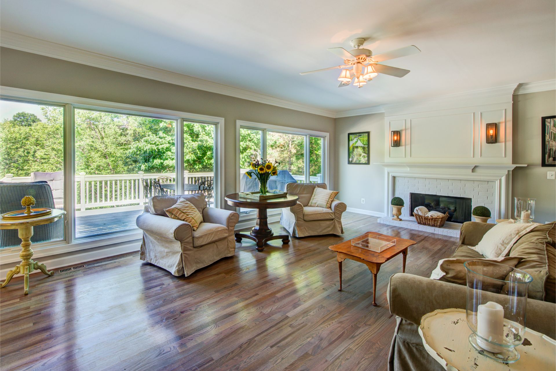 transitional living room with a pair of Club chairs