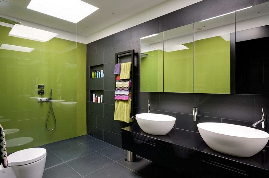 Bathroom with Black Wall and Floor