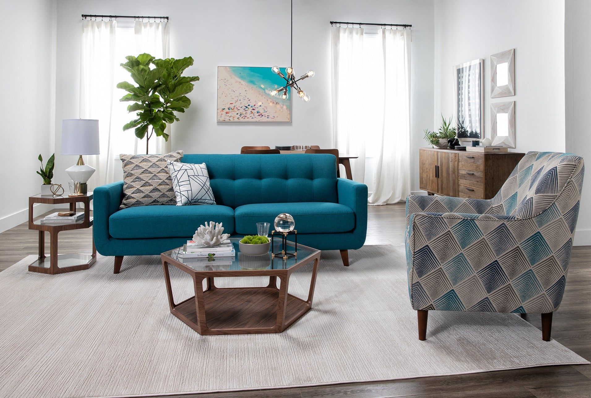 Gray Teal And Cream Living Room