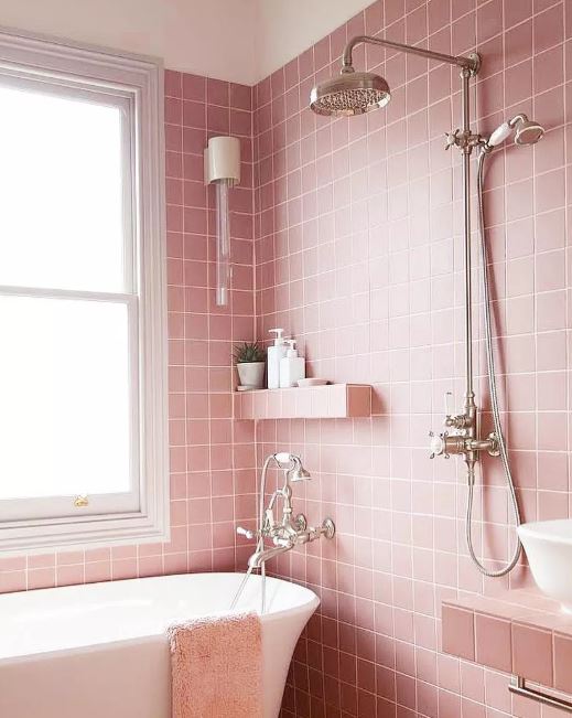 Bathroom with Retro Pink Tiles