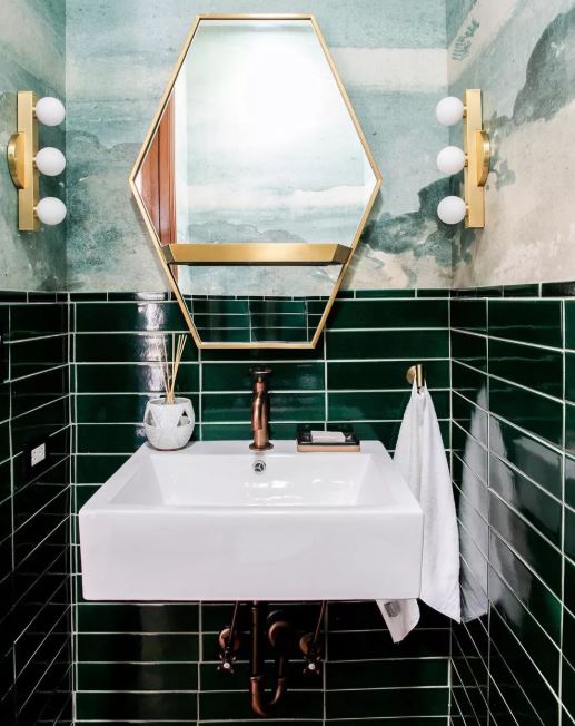 Bathroom with Dark Green Tiles