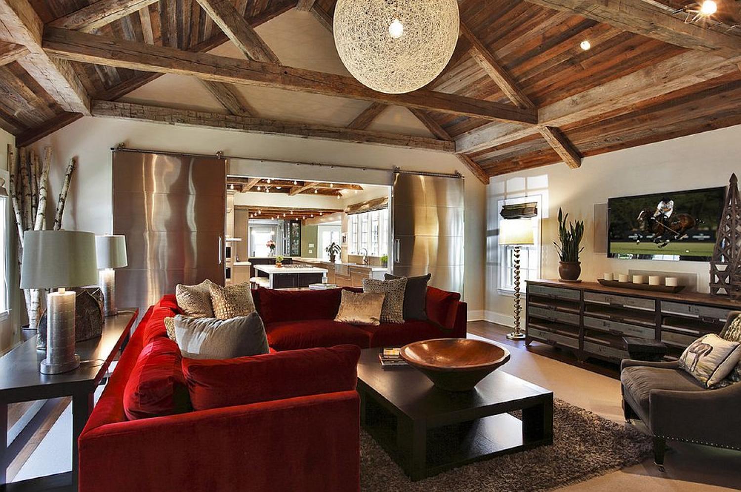 Red barn style living room