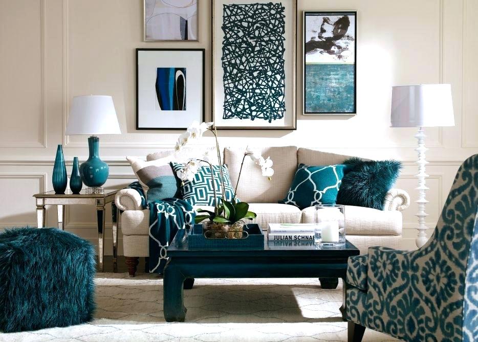 teal and brown living room