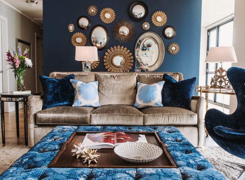 Navy Blue And Bronze Living Room